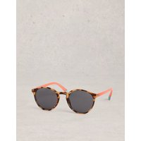 White Stuff Round Animal Print Preppy Sunglasses Brown Mix